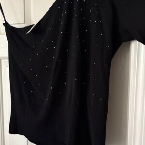 Lane Bryant One Shoulder Black Top with Silver Details